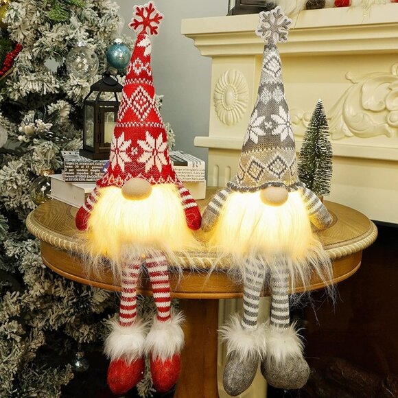 NEW 2 Pack Lighted Christmas Gnomes with Dangling Legs, 19.5Inch - Picture 1 of 10